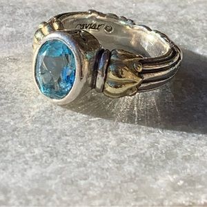 A Stunning Vintage Lagos Caviar Arcadian Blue Topaz Sterling Silver Ring
